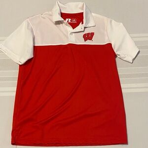 Youth Russell Athletic Red and White Wisconsin Badger Polo Shirt Size Large